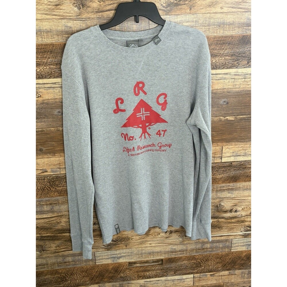 LRG Men’s Gray Waffle-Knit Crew Neck Pullover Sweater Logo Graphic XL
